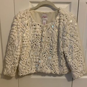 Candies Faux Fur Sequin 3/4 Sleeve Shrug Jacket